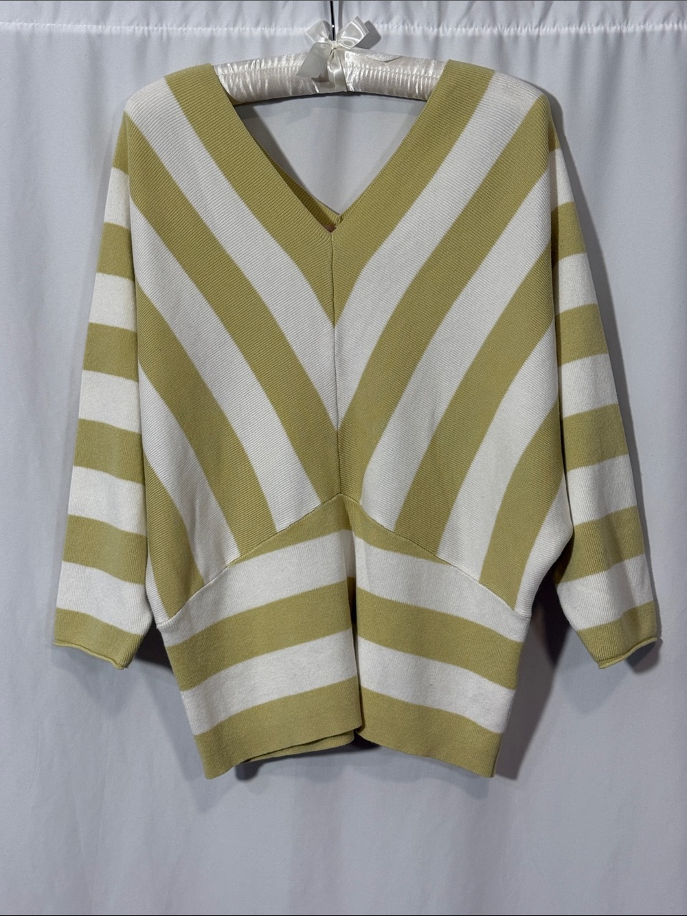 Philosophy Striped V-Neck Sweater - Light Olive & Cream